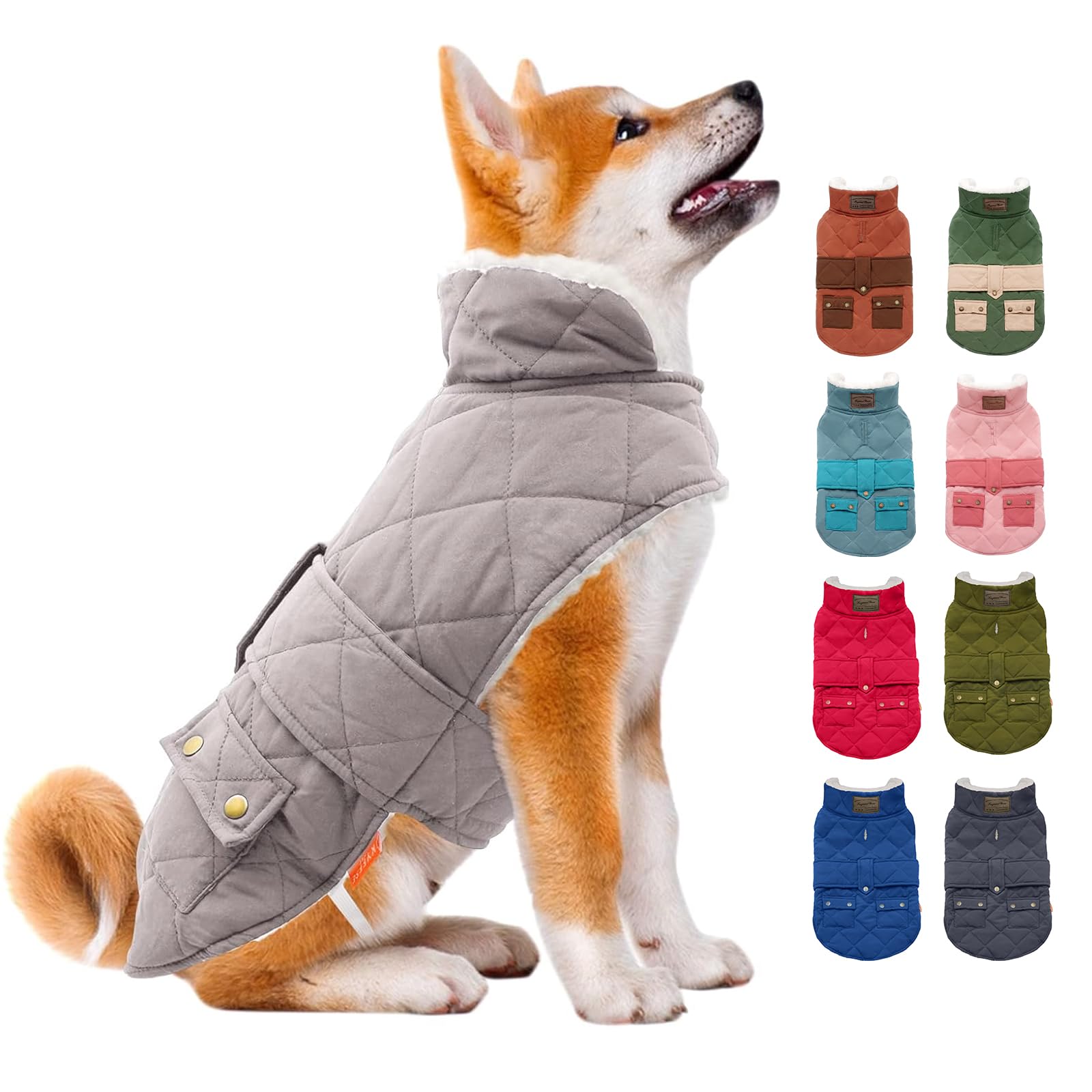 KYEESE Warm Windproof Padded Sherpa Dog Coat with Furry Collar - Winter Cozy Outfit for Small Dogs (Beige, Size S) - Perfect for Cold Weather Walks & Outdoor Adventures