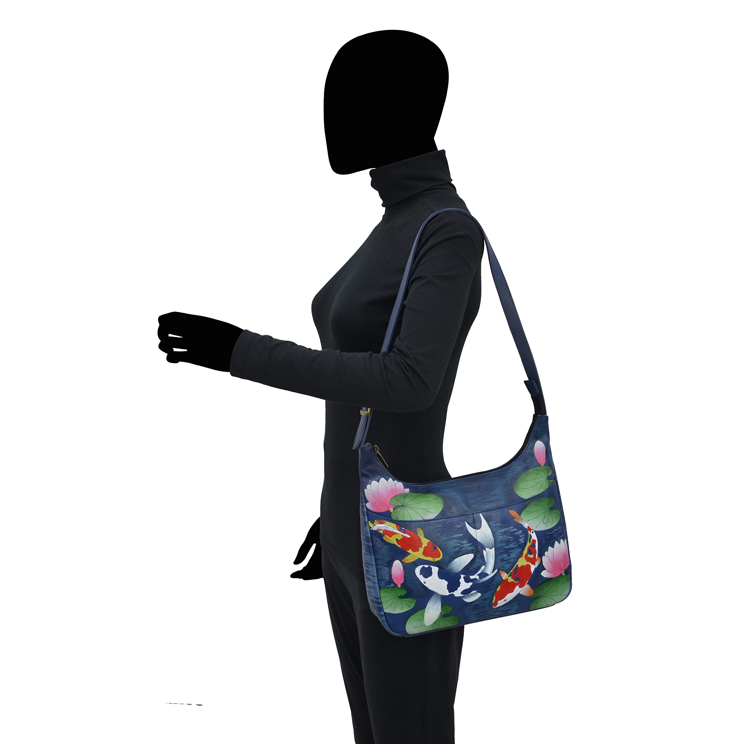 Anuschka Anna Genuine Leather Medium Tote Bag for Women - Handcrafted Koi Fish Blue Shoulder Bag - Perfect for Work, Travel & Everyday Use