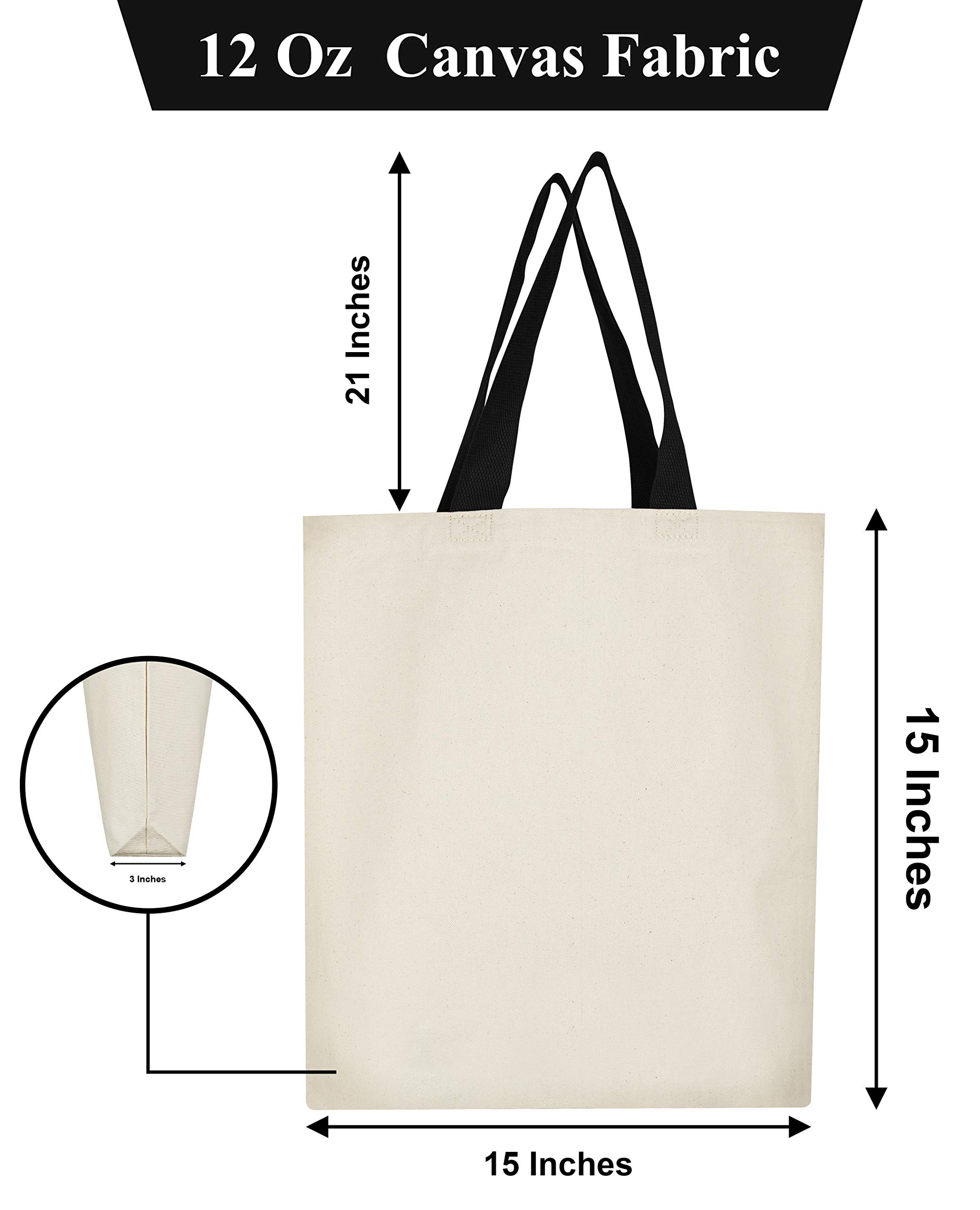 12Oz Heavy Duty Canvas Tote Bag - 15x15 Inches with 3 Inch Gusset, Eco-Friendly Reusable Shopping Bag for Groceries, Beach, Picnic & Daily Use