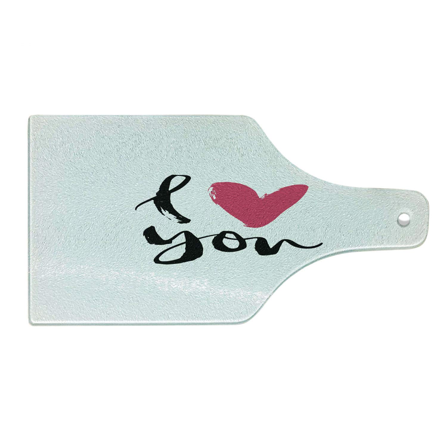 Ambesonne Love Themed Tempered Glass Cutting Board - Hand Drawn Valentine's Day Calligraphy Art, Wine Bottle Shape (Black, Pink, White) - Perfect for Romantic Dinners, Anniversary Gifts & Kitchen Decor