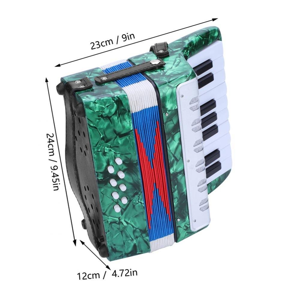 17 Key 8 Bass Button Focket Piano Accordion - Lightweight Handheld Concertina for Beginners | Educational Music Instrument with Manual | Perfect for Kids, Students & Solo/Ensemble Practice | Green (Ideal for Music Classes, Home Practice & Performances)