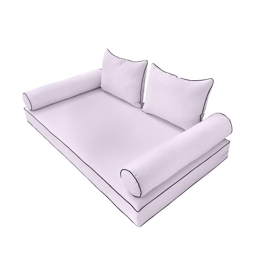 Prolinemax Outdoor Style 4 Twin-XL Contrast Trim Daybed Mattress Bolster Pillow Fitted Sheet Cover Only - AD107 | Waterproof & Breathable for Dorm, Guest Room, RV & Outdoor Use