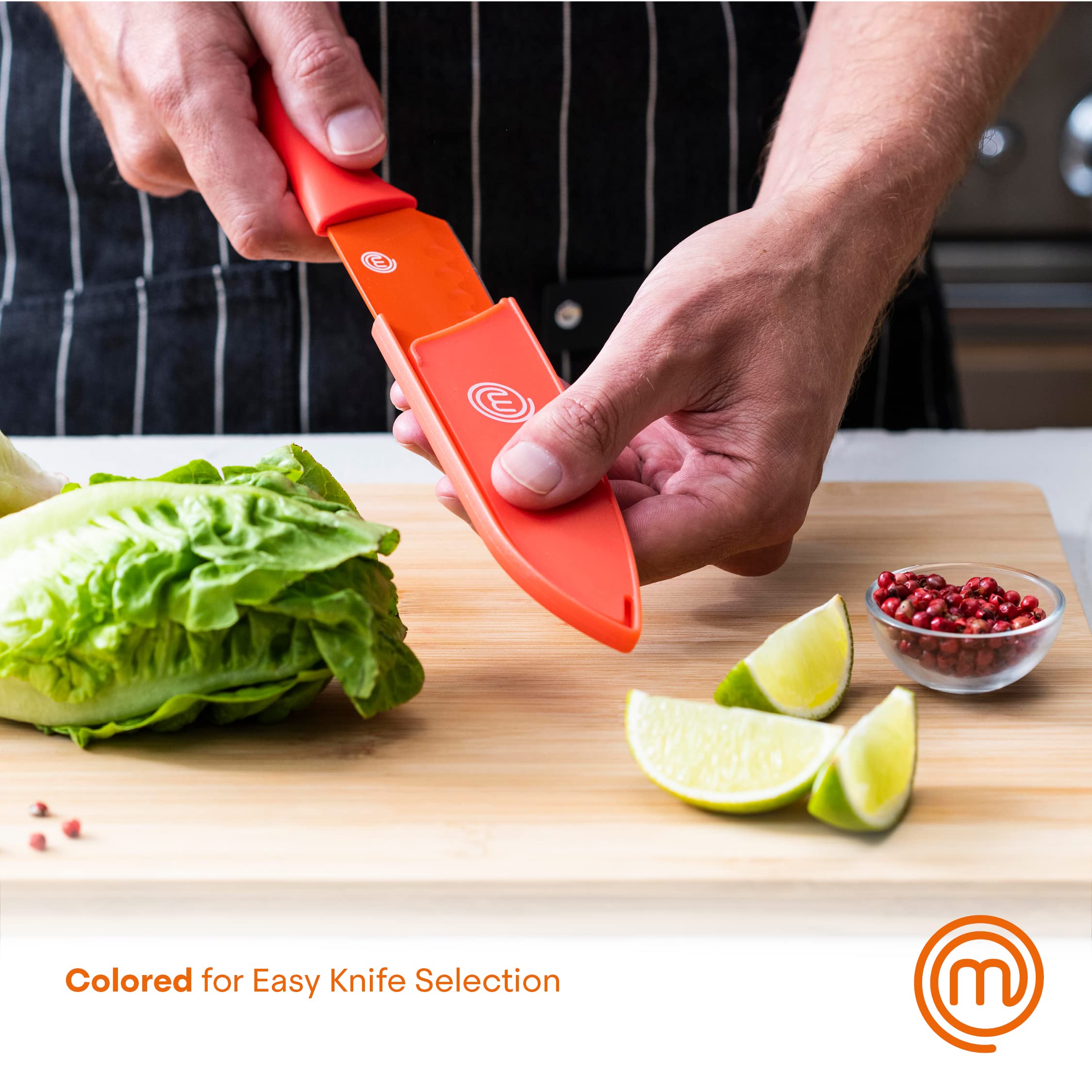 MasterChef 12-Piece Premium Kitchen Knife Set with Protective Covers - Includes Paring, Boning, Carving, Bread, Santoku & Chef Knives - Razor-Sharp Stainless Steel Blades with Sheaths (6 Colorful Knives + 6 Covers) - Perfect for Home Cooking, Professional Chefs & Culinary Enthusiasts