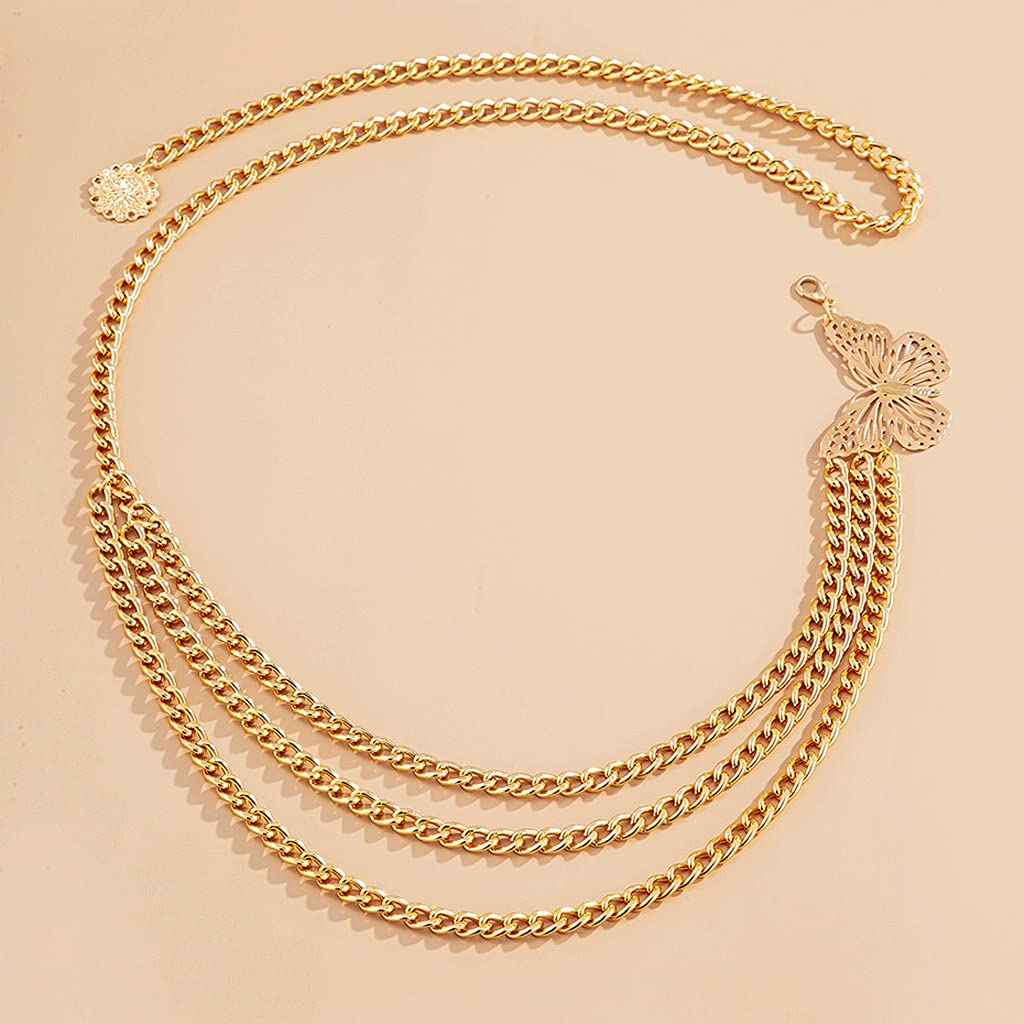 Bohemian Elegant Multilayer Butterfly Waist Chain for Women - Gold Belly Body Jewelry for Beach, Bikini, Festival & Party Wear
