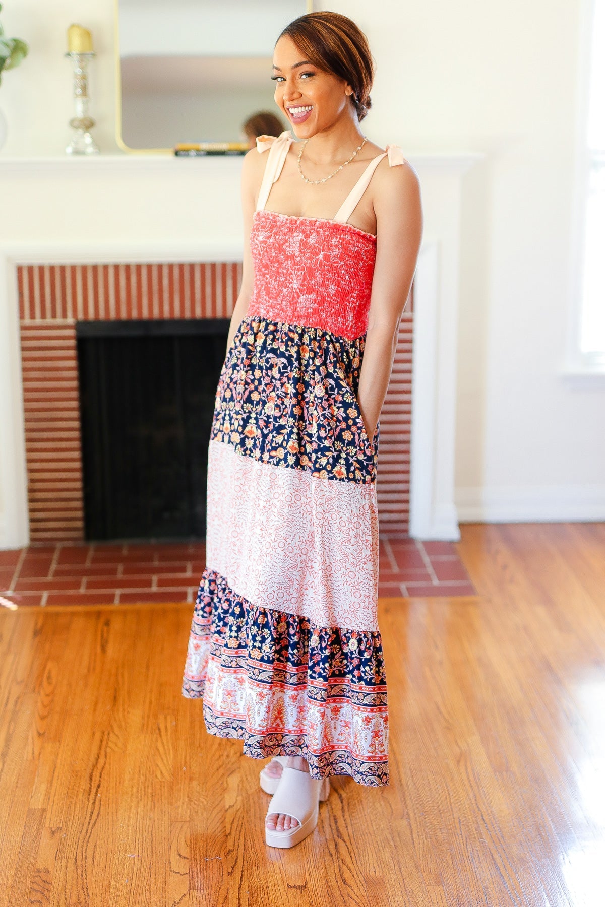 Orange Floral Smocked Tube Top Tiered Maxi Dress - Boho Summer Beach Dress for Vacation, Pool Party & Music Festival