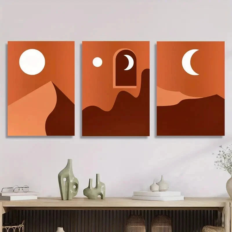 3-Piece Full Moon & Crescent Moon Desert Night Wall Art Set - 50x70cm Framed Canvas Prints | High Quality Australian Made | Ready to Hang for Living Room, Bedroom & Office Decor