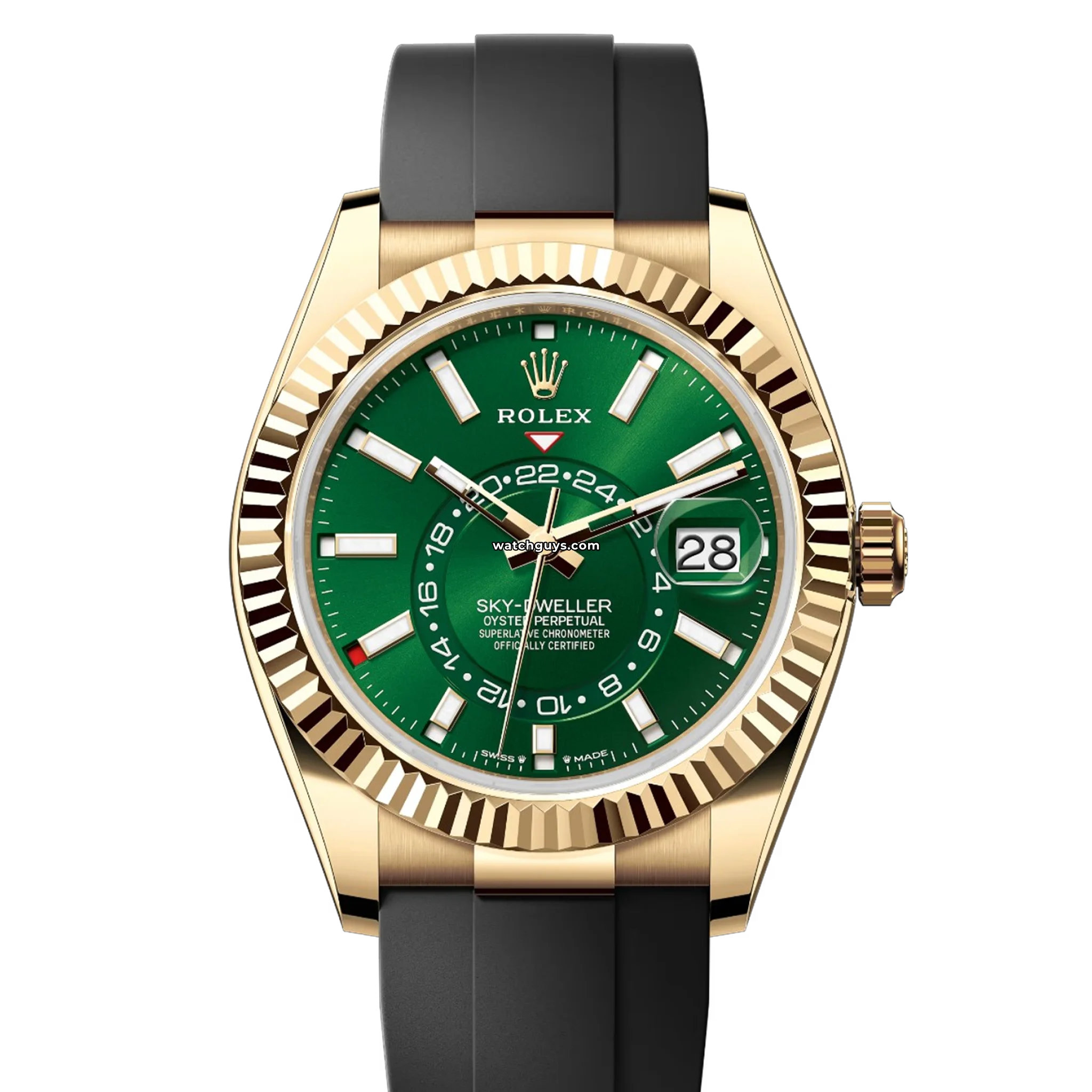 Rolex Sky-Dweller 336238 Men's Watch - 18K Yellow Gold, Green Dial, Oysterflex Bracelet - Luxury Timepiece for Business Travel & Formal Occasions