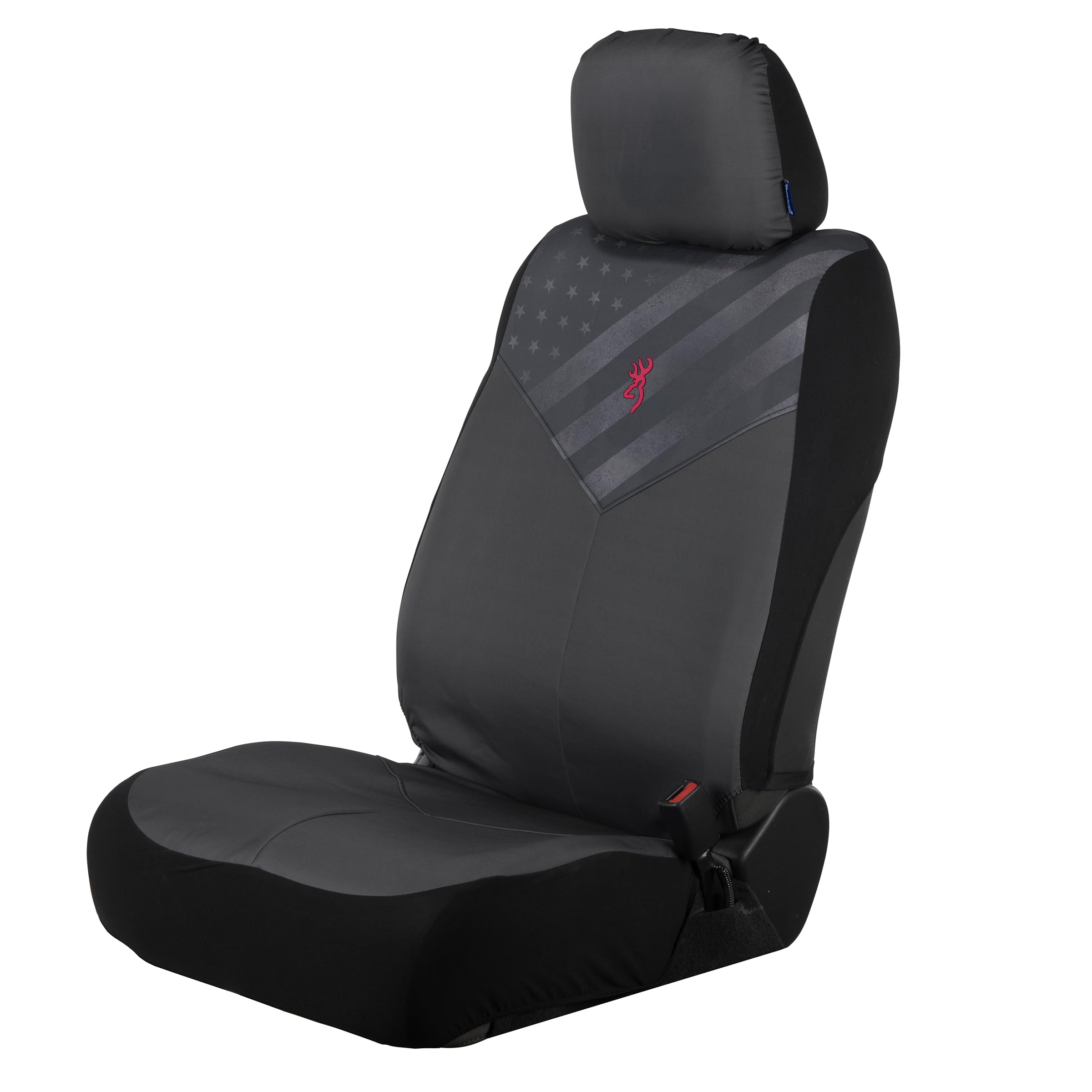 Browning Universal Low Back & Bench Seat Covers - Waterproof, Dirt Resistant Car Seat Protectors for Trucks & SUVs - Gray/Flag Design - Single Low Back Cover - Perfect for Road Trips, Camping & Outdoor Adventures