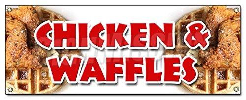 Chicken & Waffles Banner Sign - Handmade Fried Chicken Tenders & Soul Food Collard Greens - Perfect for Southern Restaurants, Diners & Food Truck Decor