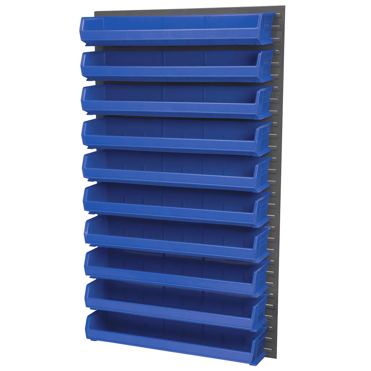 Akro-Mils 30320 AkroBins Plastic Storage Bins - 4-Pack Hanging Stackable Organizer Containers (9x33x5 Inches, Blue) - Perfect for Garage, Workshop, Warehouse & Retail Storage Organization