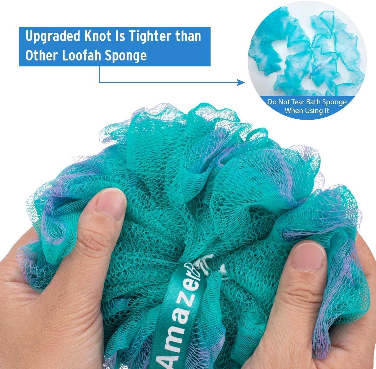 AmazerBath 4-Pack Waterproof Shower Caps for Women & Men - Soft Elastic Bath Caps with 60g/PCS Exfoliating Loofah Sponges for Body Wash - Perfect for Travel, Gym & Daily Bathroom Use