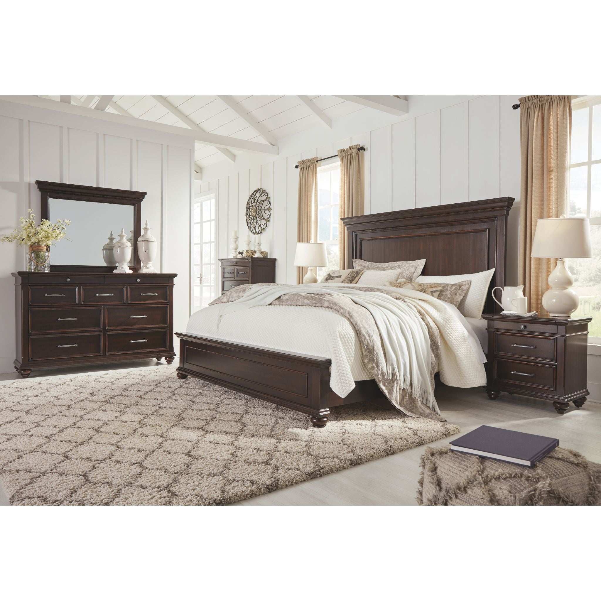 Brynhurst 3-Piece Panel Bed Frame - Queen Size, Solid Wood, Modern Farmhouse Style - Perfect for Master Bedroom, Guest Room & Cozy Home Decor