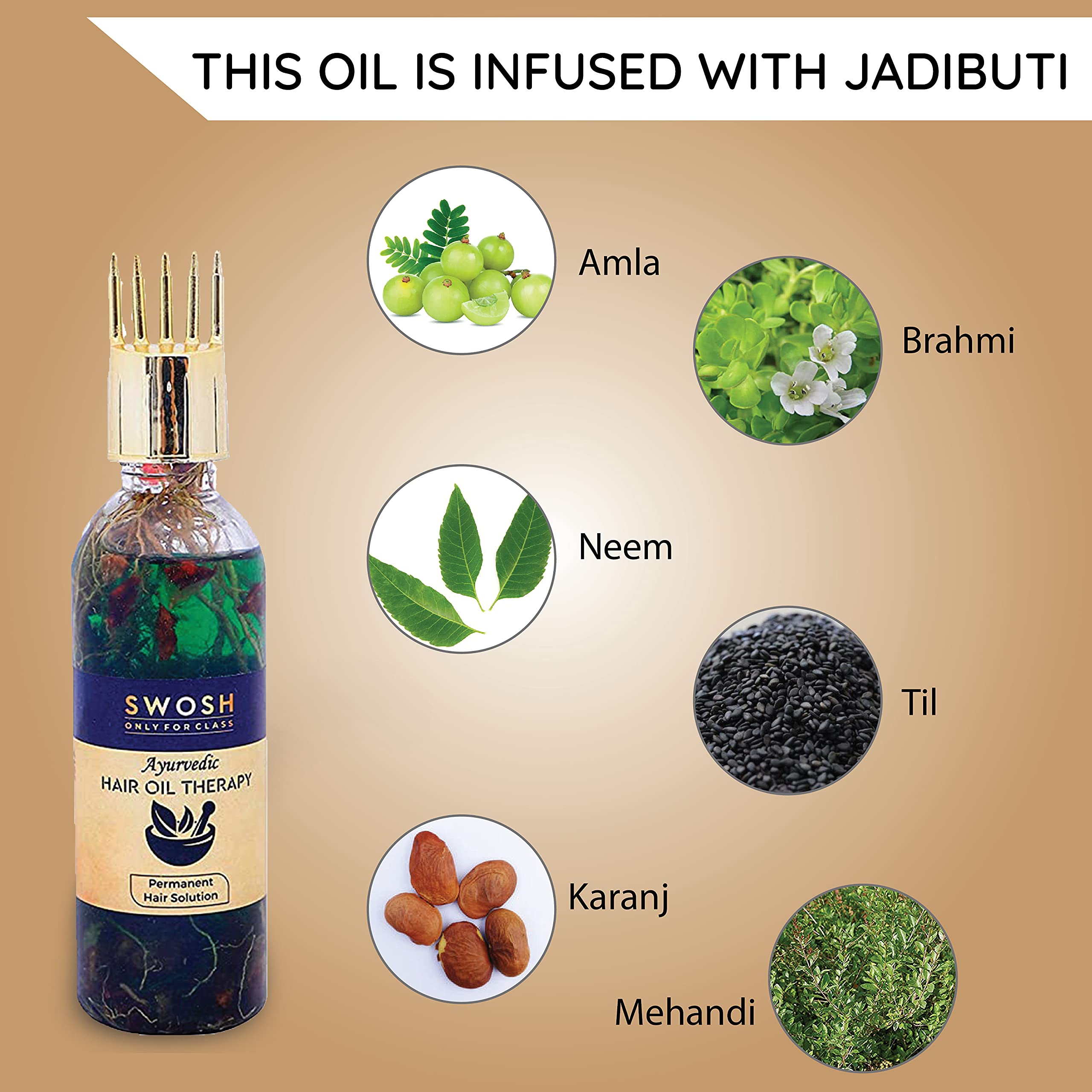 SWOSH 100% Ayurvedic Hair Oil with Bhringraj & Amla - Natural Hair Growth Treatment to Reduce Hair Loss | Paraben, Sulfate & Silicone Free | 100ml | Perfect for Daily Hair Care & Scalp Massage
