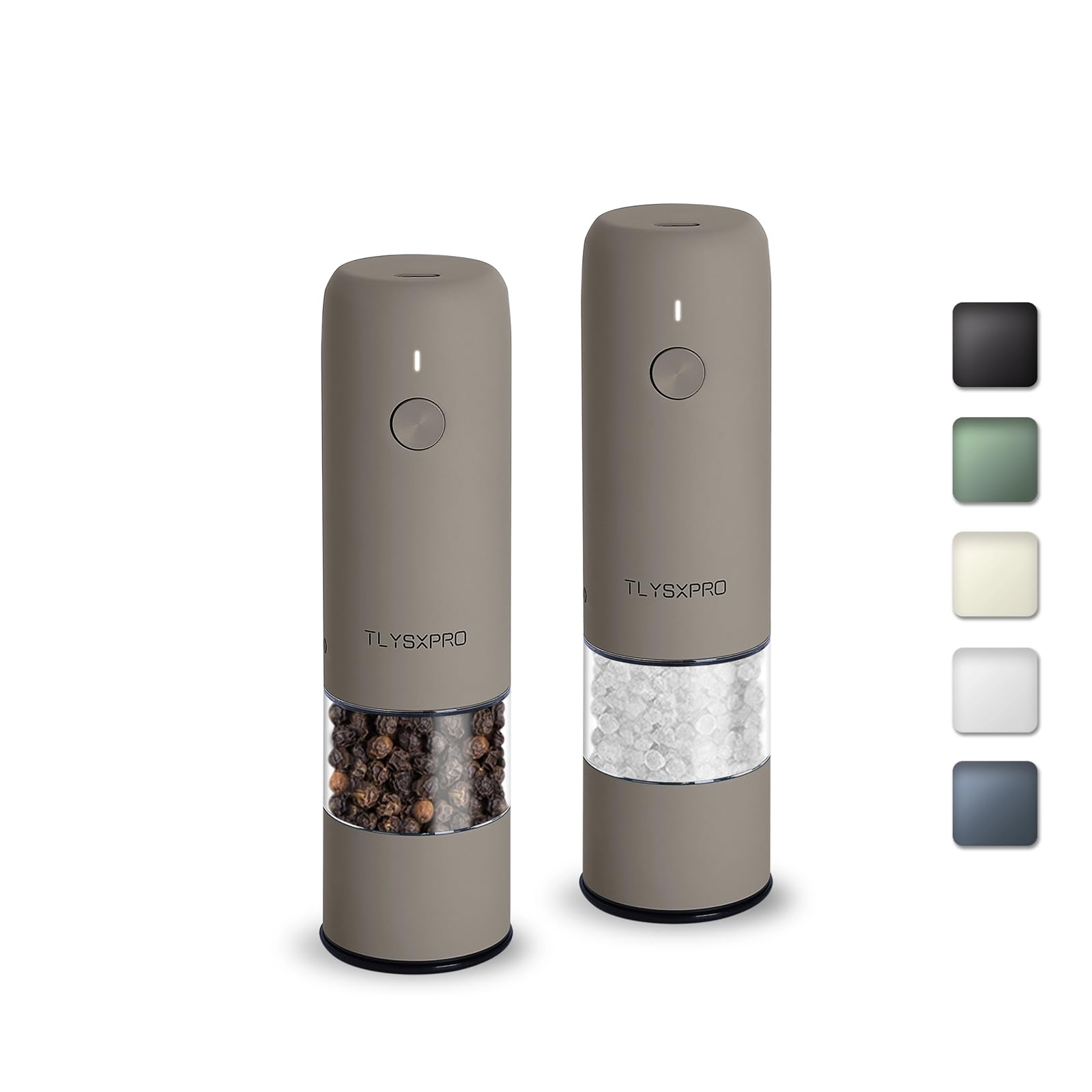 Rechargeable Electric Salt and Pepper Grinder Set - Adjustable Coarseness, One-Hand Operation, Automatic Mill for Kitchen & Home (2 Pack, Greige) - Perfect for Cooking, Dining, and Gourmet Meal Prep