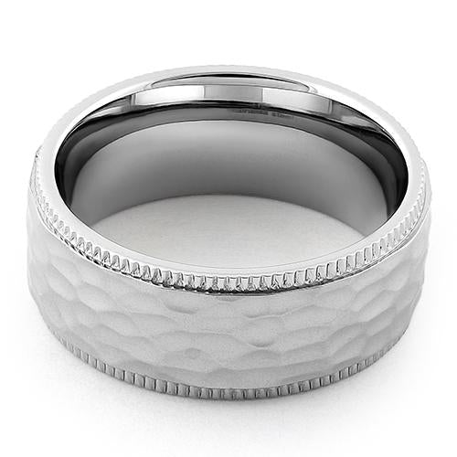 Vintage Hammered Stainless Steel Coin Edge Band Ring for Men & Women - Durable Unisex Jewelry for Everyday Wear, Weddings & Gifts