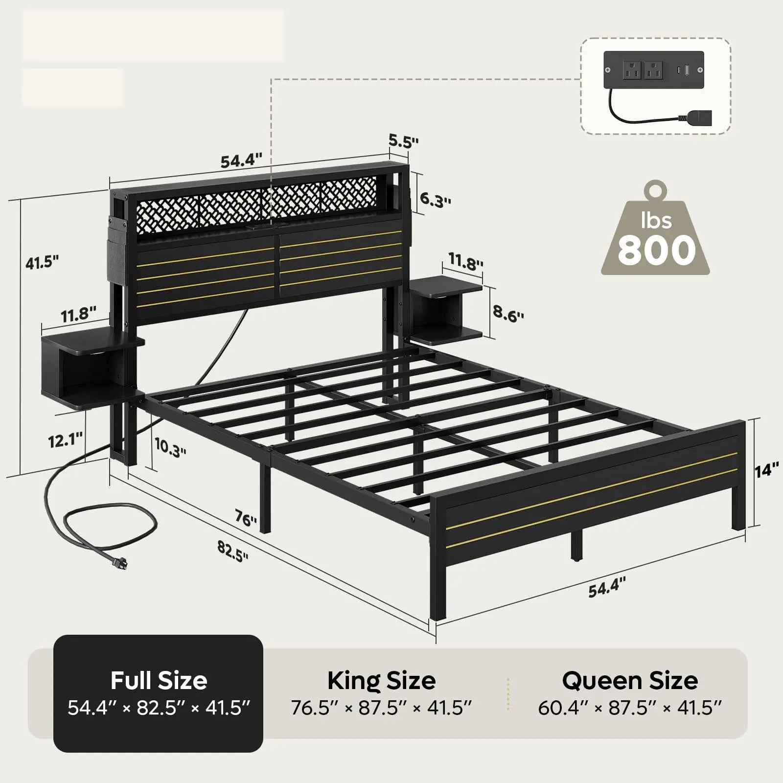 Bestier Full Bed Frame with Horizontal Golden Stripe Storage Headboard - Sturdy Metal Platform Bed with Underbed Storage Space - Perfect for Small Bedrooms, Guest Rooms & Dormitories