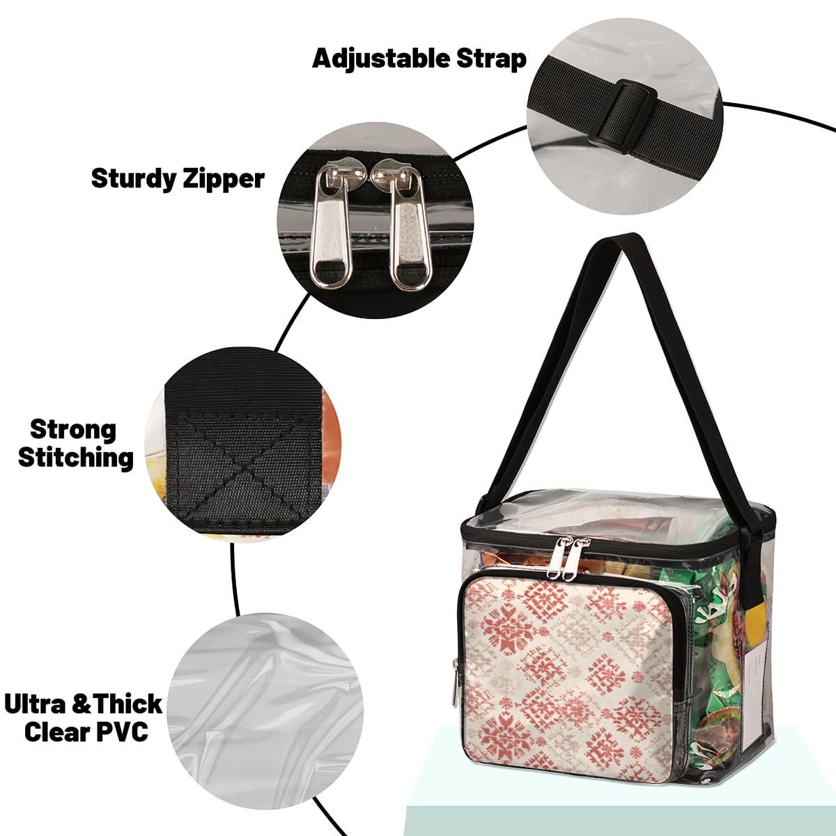 GzLeyigou Red Clear Transparent Tote Bag with Abstract Texture - Crossbody Shoulder Lunch Bag for Women | Perfect for Outdoor Travel, Picnic, Concerts & Sports Events | Stadium Approved Carry-On Accessory