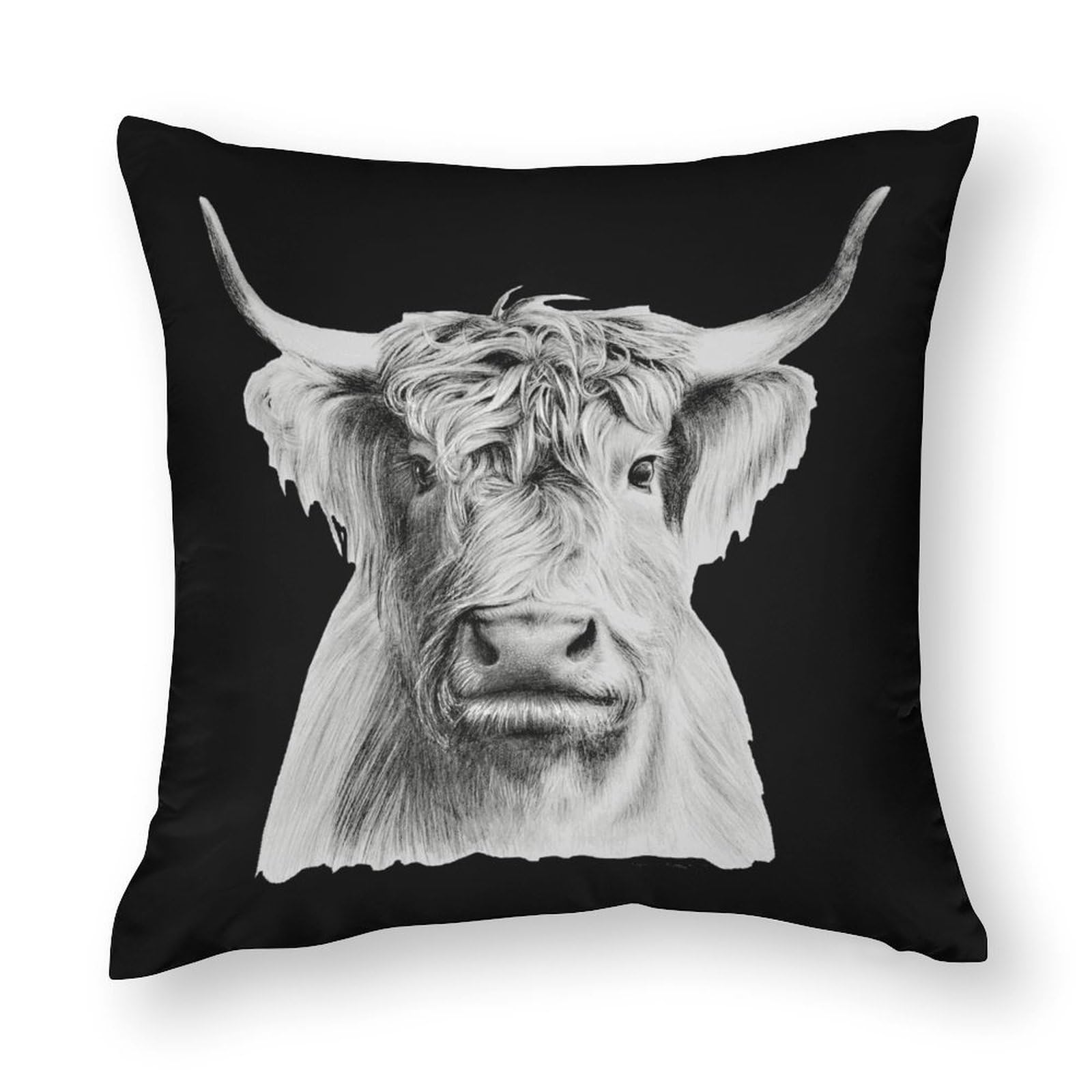 Highland Cow Pillow Cover - Soft Polyester Decorative Pillow Case 17x17 Inch, Funny Cushion Cover for Sofa, Bed, Living Room & Home Decor