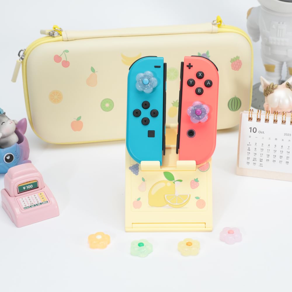 PERFECTSIGHT Cute Glitter Flower Thumb Grip Caps for Nintendo Switch/OLED/Switch Lite - 6PCS Kawaii Joystick Cover for Joy-Con Controllers | Gaming Accessories for Enhanced Comfort & Style | Perfect for Kids & Adults Playing Mario Kart, Animal Crossing & More