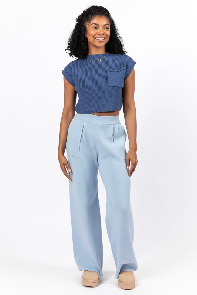 Light Blue Wide Leg Sweater Pants for Women - Cozy Lounge Pants for Relaxing at Home, Yoga & Casual Outfits | Final Sale