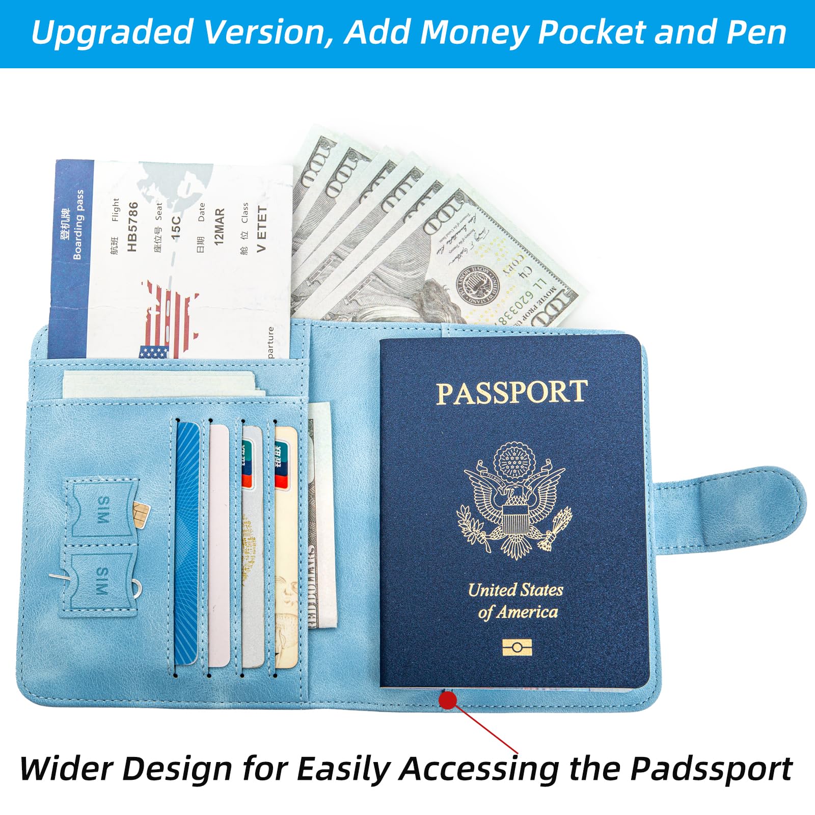 RFID Blocking Passport Holder & Cover Wallet - Travel Essentials for Women & Men (Light Blue) - Perfect for Airports, Vacations & International Trips