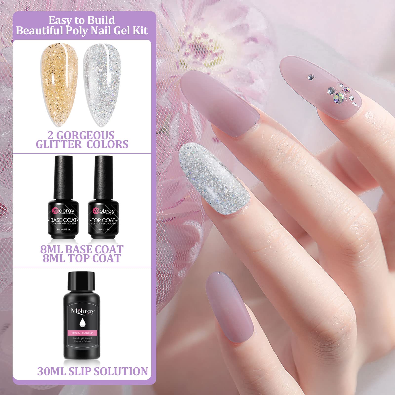 Professional Mobray Poly Nail Extension Gel Kit - All-in-One Builder Gel with Essential Tools for Strong Nail Extensions | Perfect for Salon, Home Manicures & DIY Nail Art Gifts (KIT2)