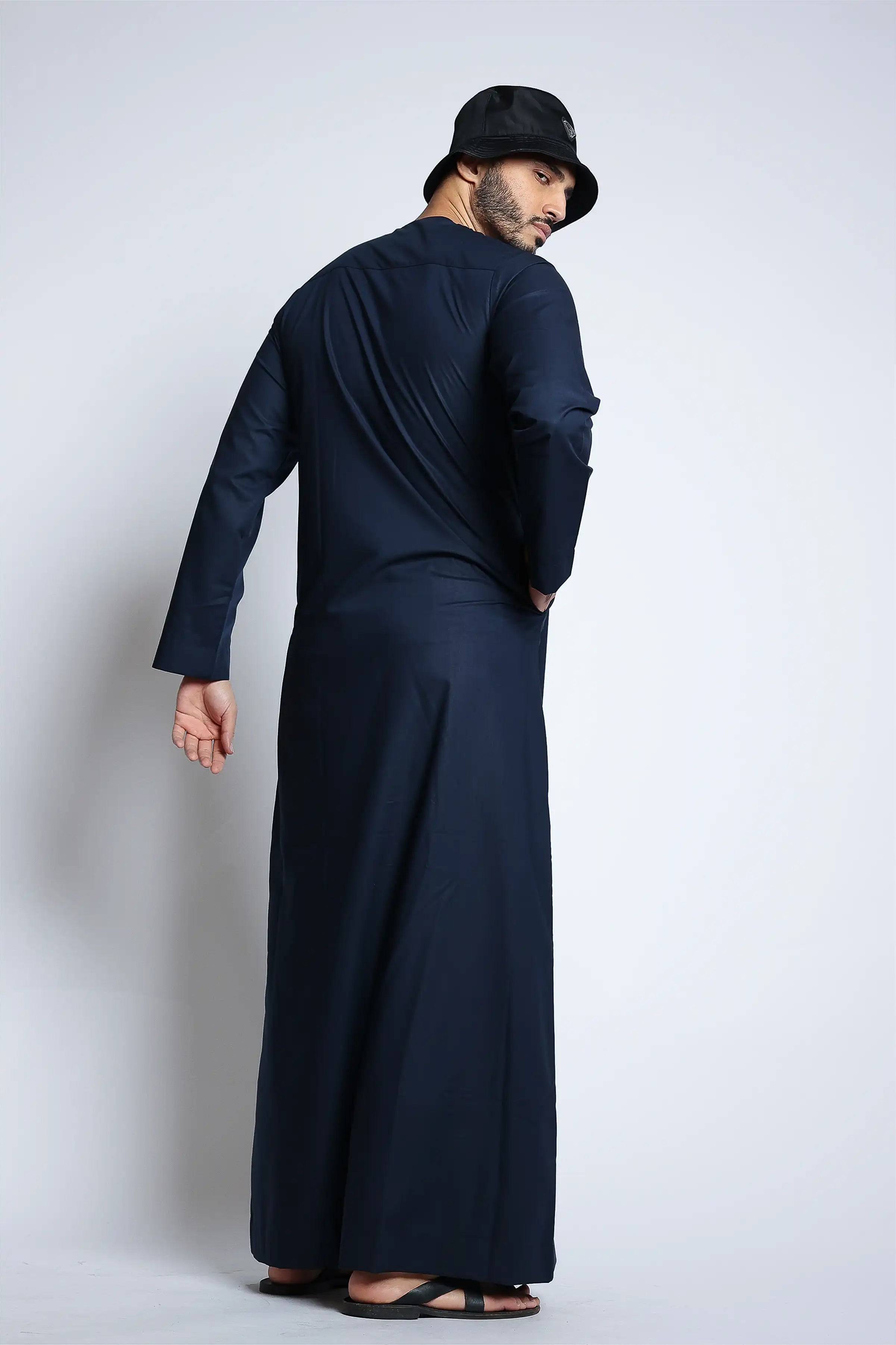 Premium J144 Willow Blue Piping Thobe for Men - Traditional Islamic Embroidered Long Dress - Perfect for Eid, Ramadan & Special Occasions