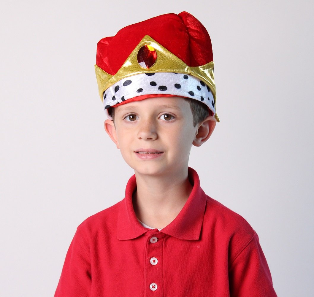 Red Velvet King Crown Hat for Cosplay, Halloween Costume, Themed Parties & Royal Events - Luxurious Velour Fabric for Ultimate Comfort