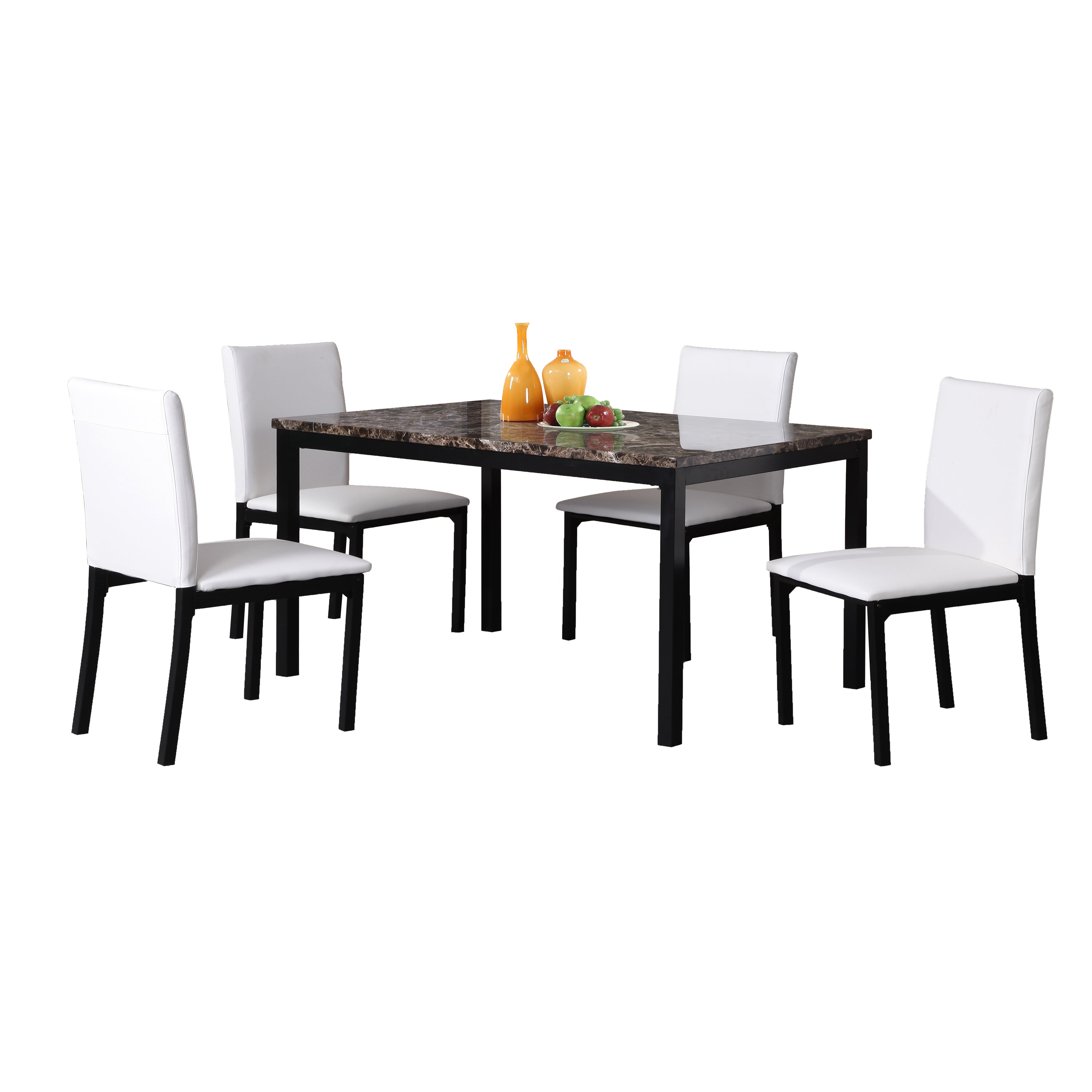 Roundhill Furniture Citico 5-Piece Metal Dinette Set with White Laminated Faux Marble Top - Perfect for Kitchen, Dining Room, and Outdoor Patio