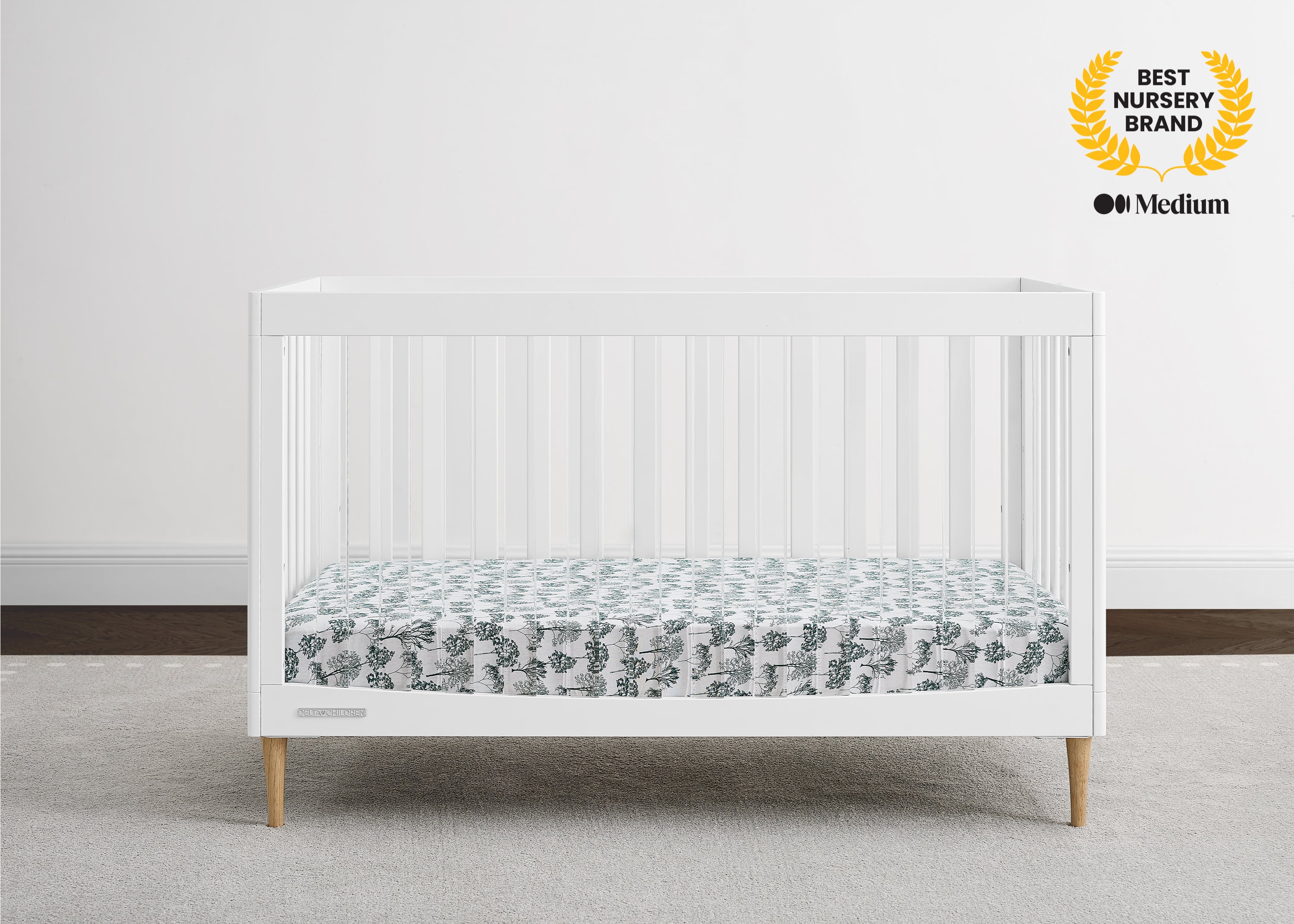 Austin Acrylic 4-in-1 Convertible Baby Crib - Toddler Bed, Daybed & Full-Size Bed | Modern Nursery Furniture for Boys & Girls | Perfect for Small Spaces & Growing Families