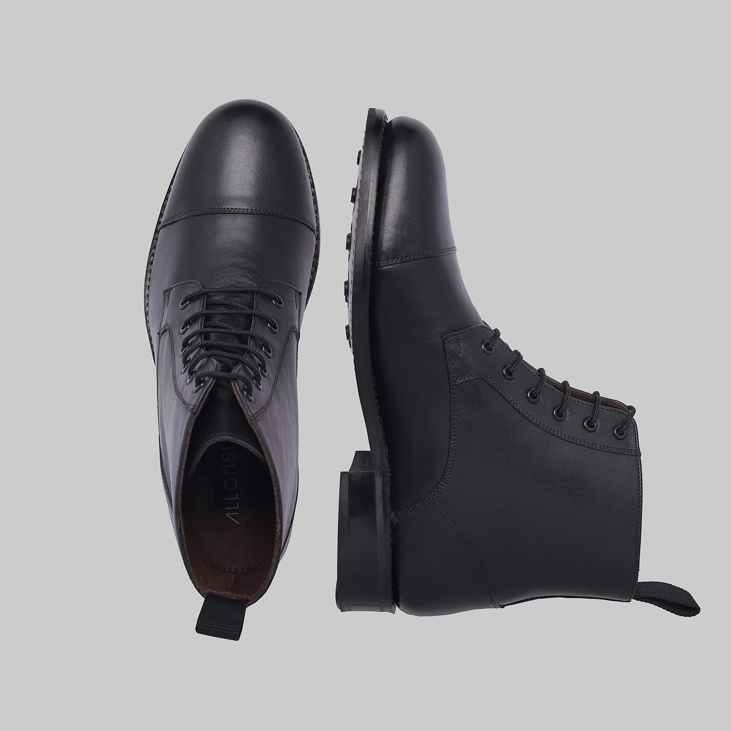 Allonsi Welton Men's Genuine Leather Combat Boots - Goodyear Welted Dress Boots with Comfortable Rubber Sole - Handcrafted Luxury Leather Shoes for Casual Wear & Outdoor Activities