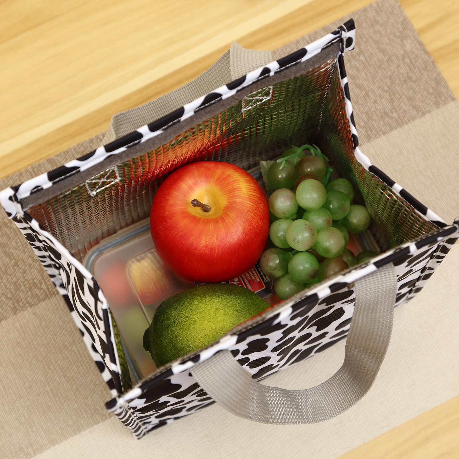 Insulated Lunch Bag for Women & Men - Large Reusable Leakproof Tote Lunch Box Container for Office, Work, Beach or Travel - Cow Print Design | Perfect for Meal Prep, Picnics & Commuting