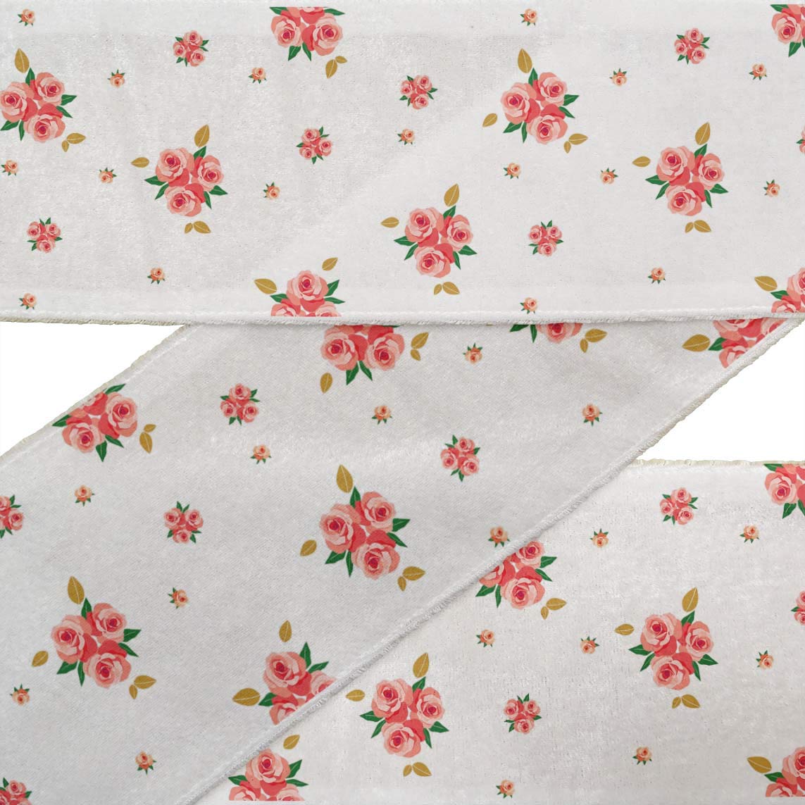 White Leaves & Rose Floral Printed Dupion Fabric Ribbon Trim - 9 Yards, 4 Inches Wide for Sewing, Crafts, DIY Accessories | Perfect for Dressmaking, Gift Wrapping & Home Decor