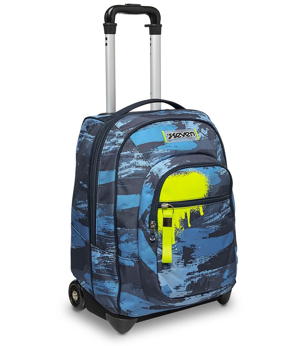 Trolley Seven 2-in-1 Backpack with Crossover System - Blue Wet Color for Boys - School Backpack & Travel Luggage - Perfect for Daily Commute, Classroom Use and Family Trips