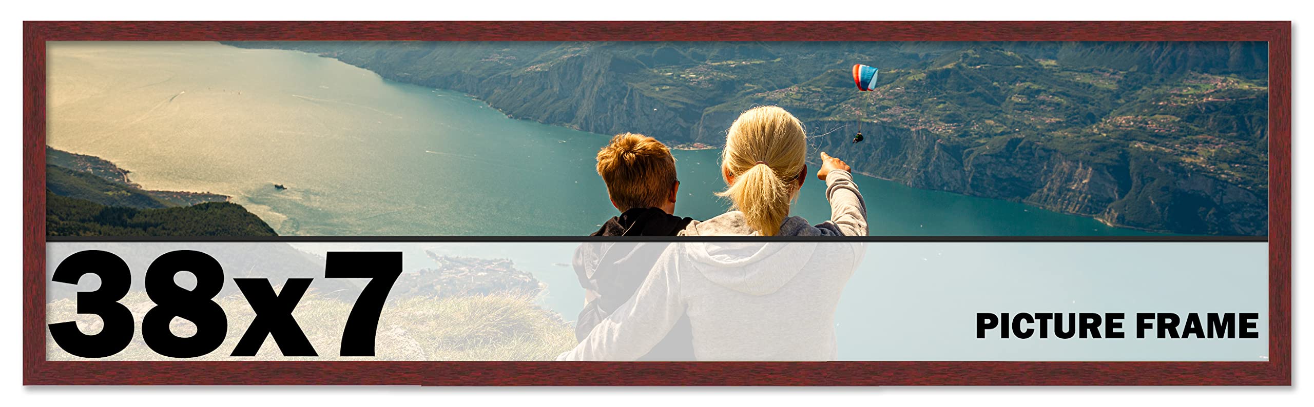 CountryArtHouse 38x7 Inch Solid Mahogany Wood Picture Frame with UV Acrylic Plexiglass - Acid-Free Foam Backing Board & Hanging Hardware Included - Perfect for Wall Decor, Family Photos, and Art Display
