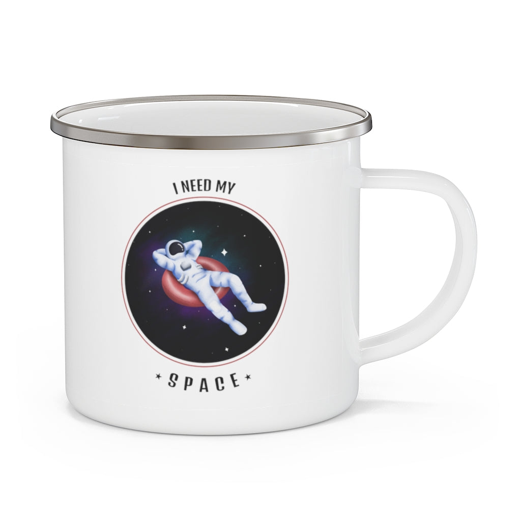 Funny Camping Mug - I Need My Space Enamel Travel Coffee & Tea Cup - Perfect for Outdoor Adventures, Hiking, and Gifts