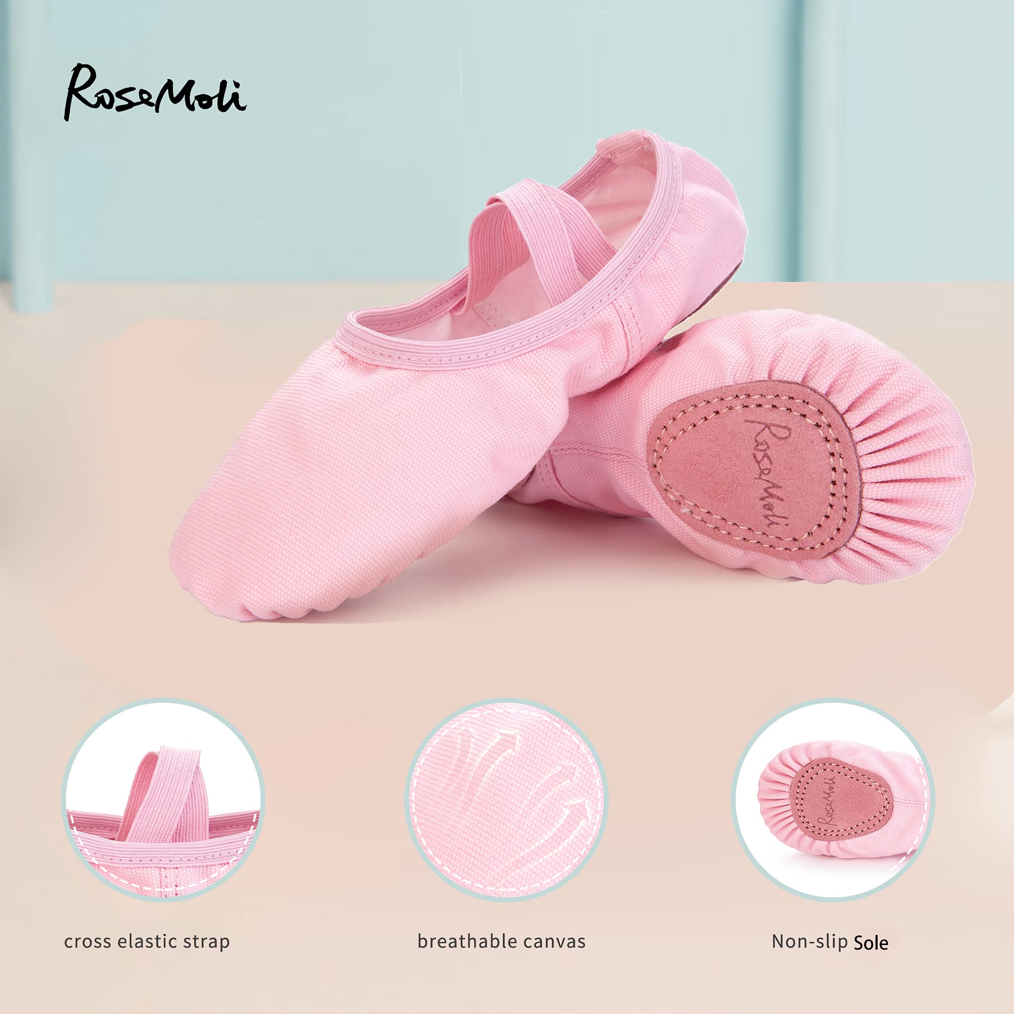 RoseMoli Canvas Ballet Slippers - Comfortable Dance Shoes for Girls, Toddlers, Kids & Women - Perfect for Ballet, Yoga, Dance Practice & Casual Wear