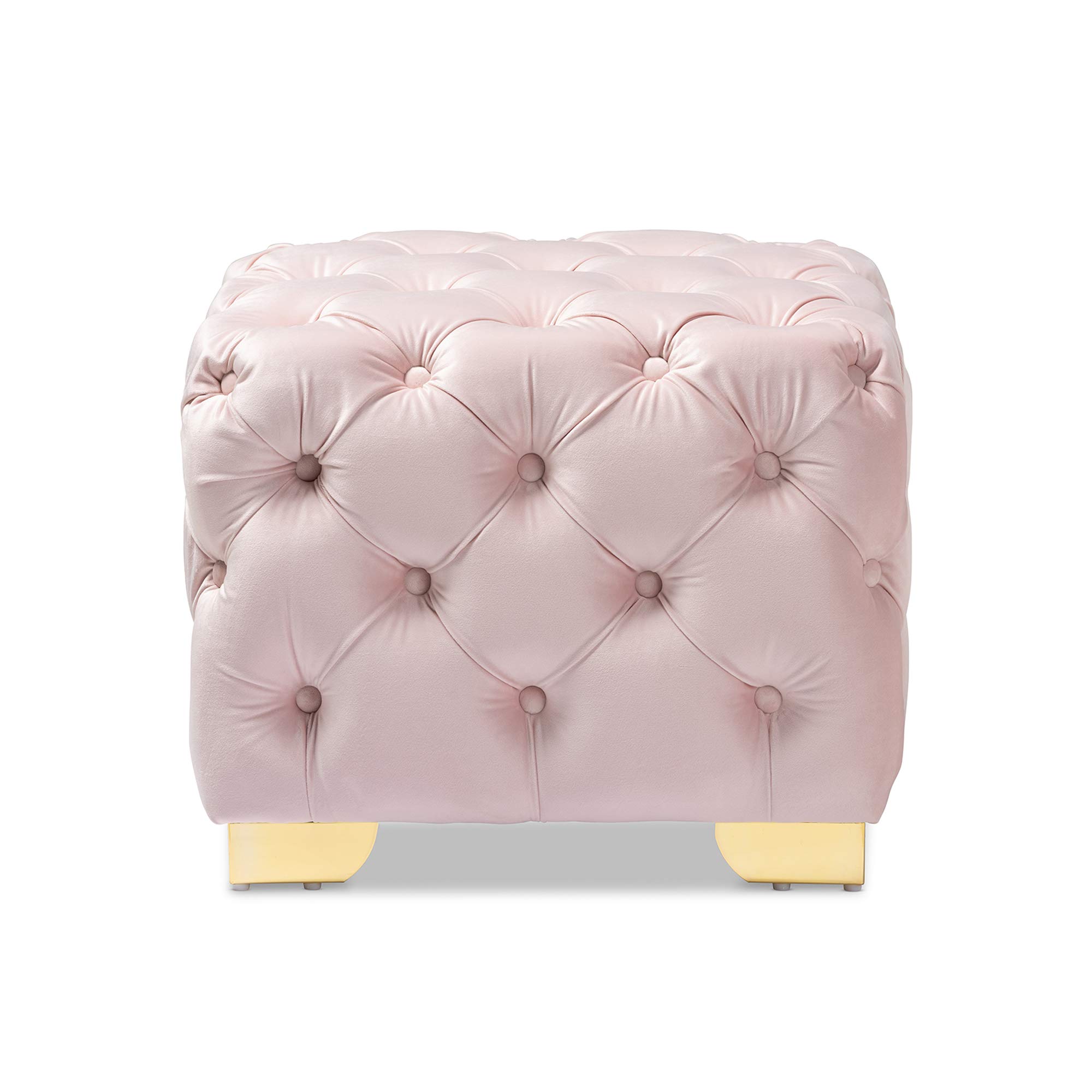 Baxton Studio Light Pink & Gold Ottoman with Storage - Modern Footstool Pouf for Living Room, Bedroom, or Nursery - Soft Upholstered Seat with Sturdy Metal Legs