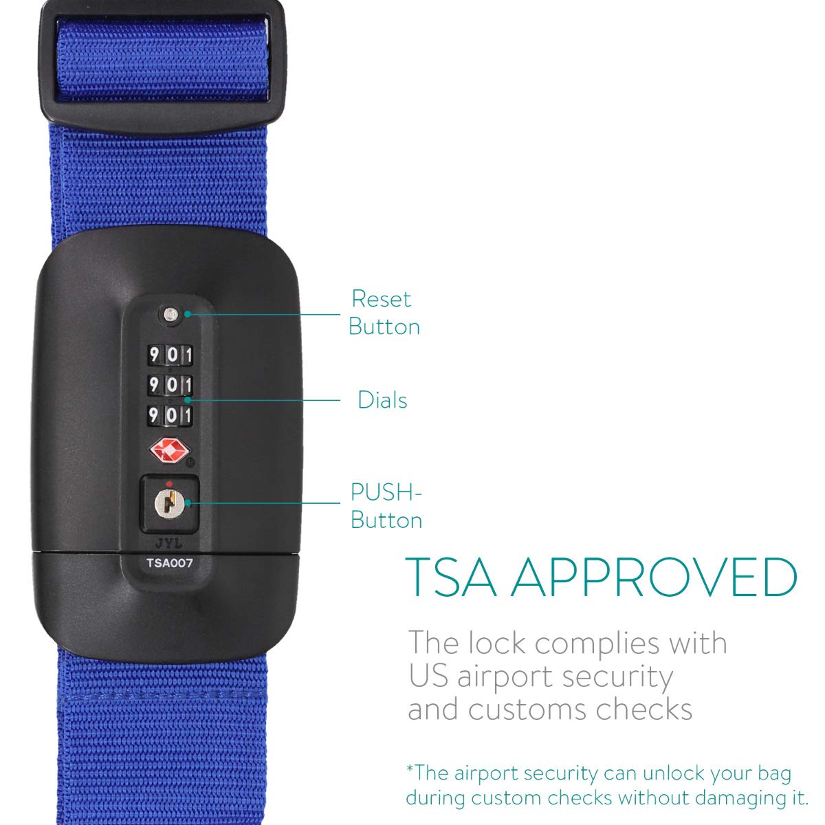 Navaris TSA Approved Luggage Strap - Adjustable Suitcase Security Belt with Combination Lock & ID Tag - Perfect for Air Travel, Cruise Vacations & Business Trips