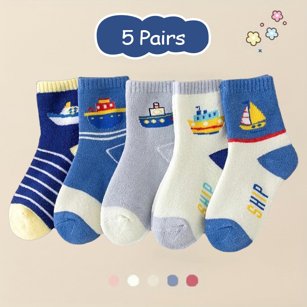 SYGA 5 Pairs Baby Cotton Socks for 9-24 Months - Soft Warm Winter & Fall Socks for Infants & Toddlers - Perfect for Daily Wear, Playtime & Outdoor Activities