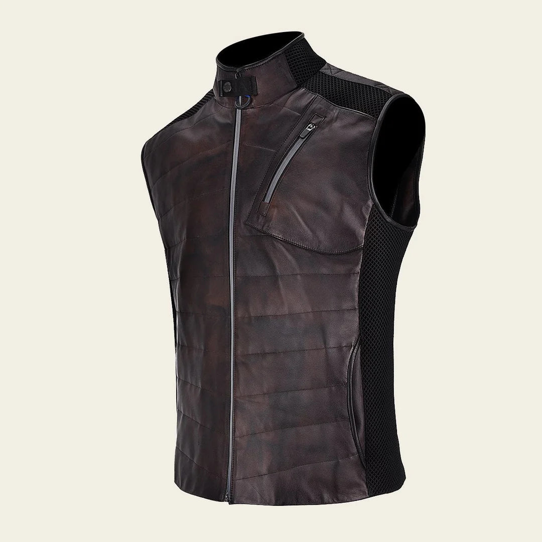 H340COB Cuadra Chocolate Men's Casual Fashion Lambskin Leather Vest - Perfect for Outdoor Adventures, Motorcycle Rides & Stylish Everyday Wear