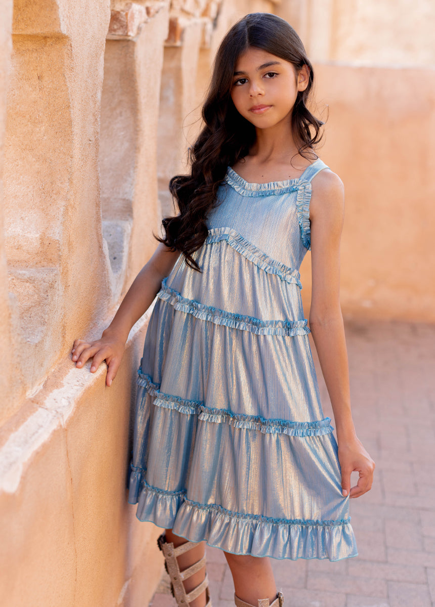 Darana Metallic Blue Dress - Elegant & Stylish Women's Fashion for Parties, Weddings & Special Occasions