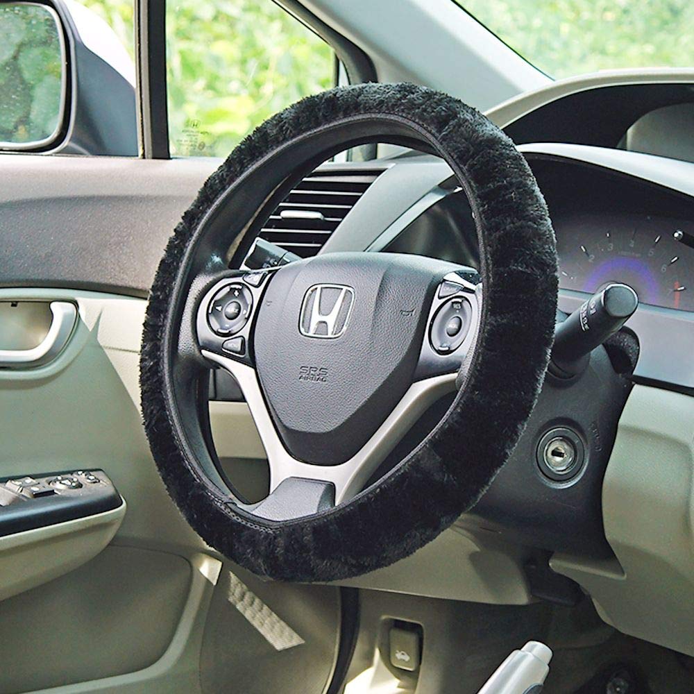 Soft Plush Steering Wheel Cover - Non-Slip Elastic Stretch Universal Fit 14
