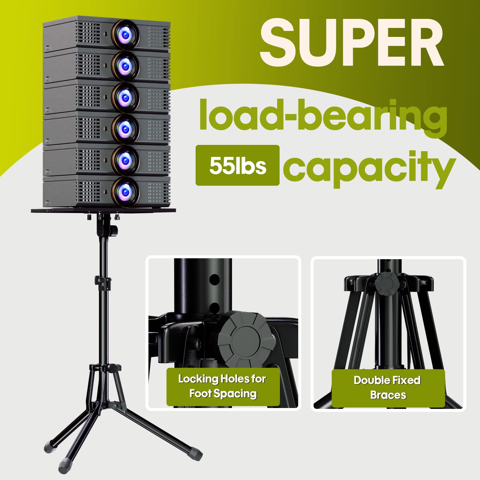 Portable Adjustable Projector Stand 20-60 Inch with Gooseneck Phone Holder & Mouse Tray - Laptop Tripod Floor Stand for Podium, Home Studio, DJ Racks, Presentations, and Online Classes