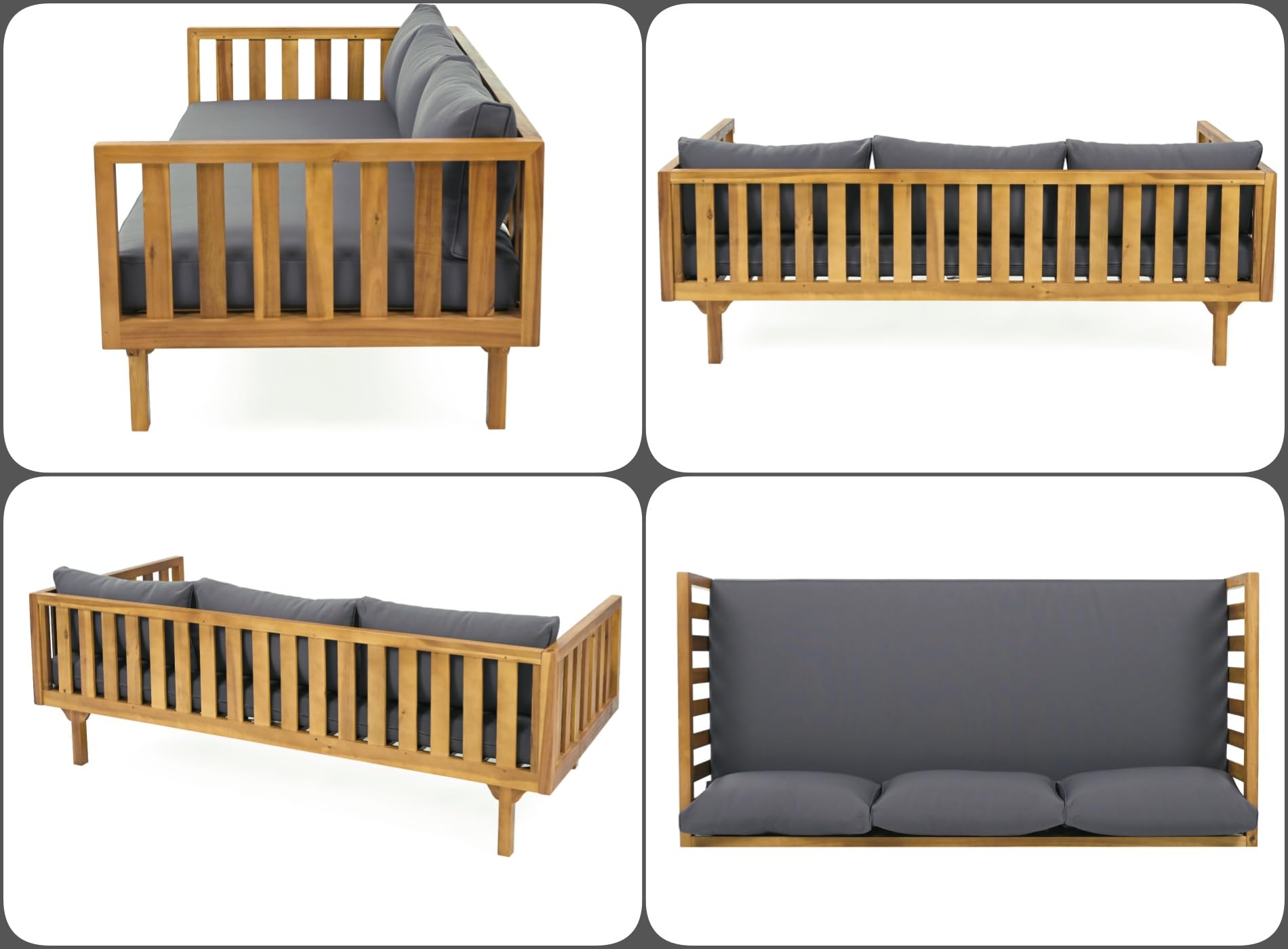 Merax 3-Seater Acacia Wood Outdoor Daybed with Cushions - Patio, Backyard & Garden Furniture - Dark Grey & Brown - Perfect for Lounging, Sunbathing & Relaxing Outdoors