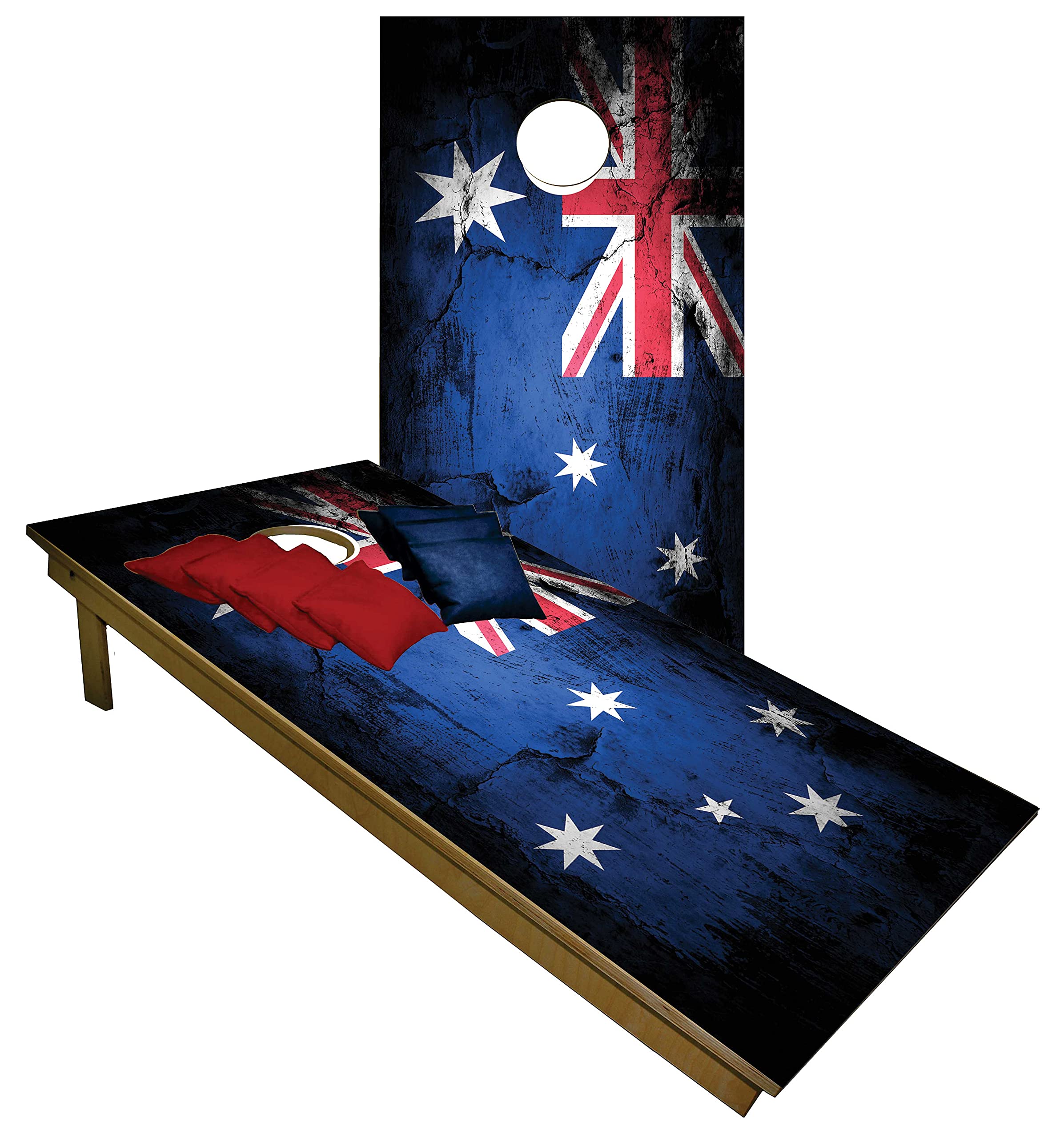 Premium Cornhole Game Set with Australian Flag Design - Includes 8 Bean Bags for Outdoor Tailgate Parties, Backyard BBQs, and Family Gatherings