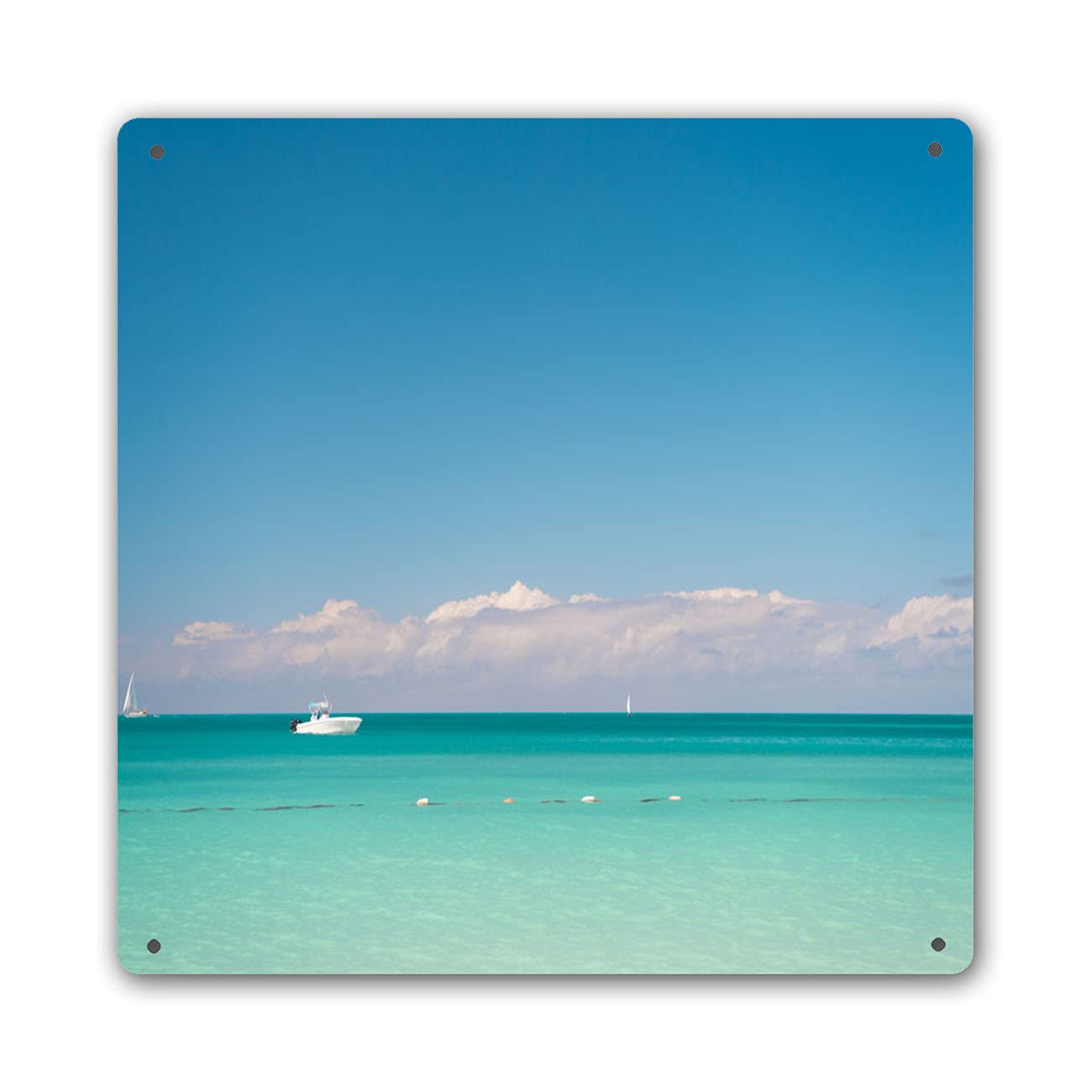 Vintage Tropical Ocean & Sky Metal Tin Sign - 12x12 Inch Travel-Themed Wall Decor for Home, Bar, or Travel Agency - Perfect for Beach House, Office, or Man Cave Decoration