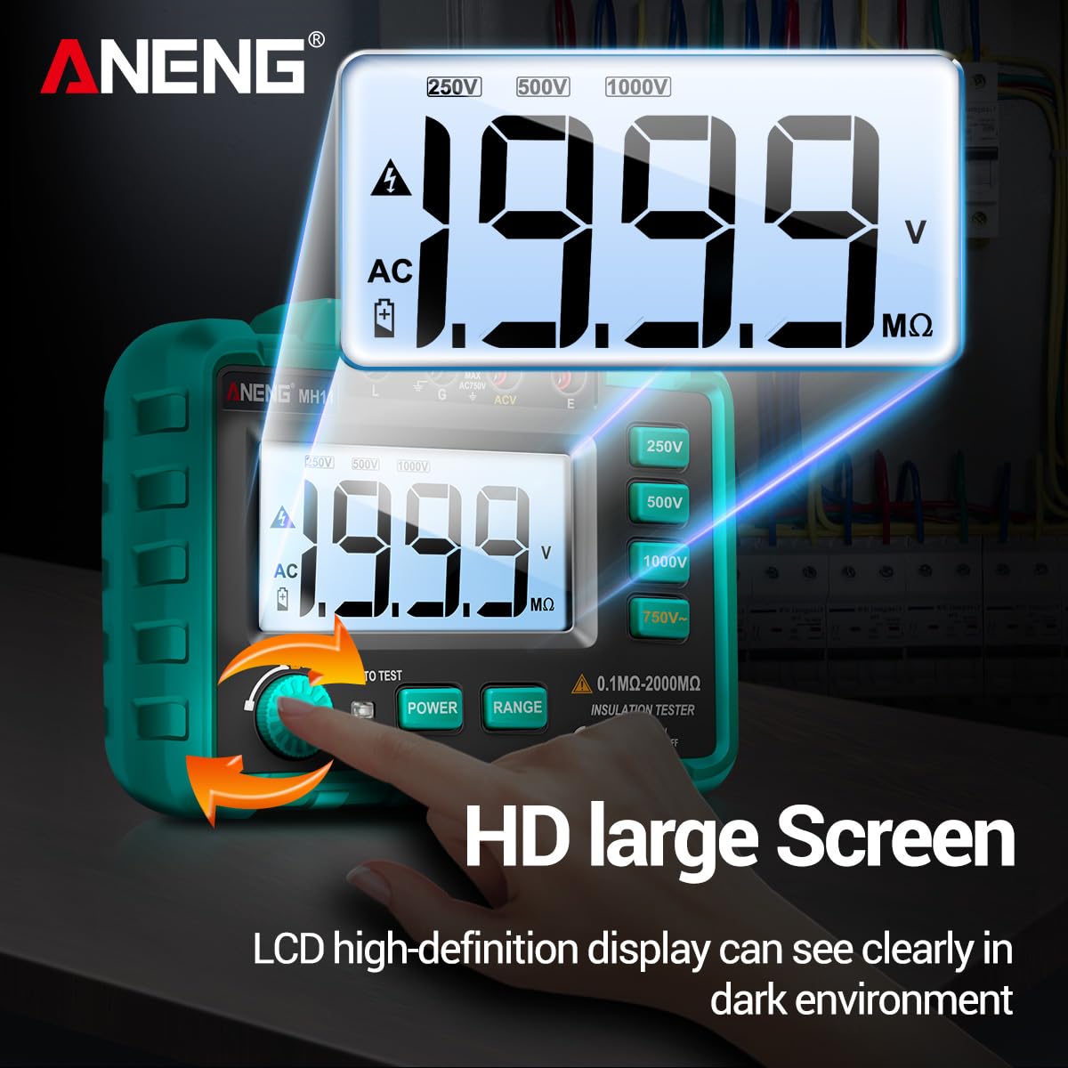 500V/1000V Digital Megohmmeter - High Voltage Insulation Resistance Tester for Electricians | MH11 Electronic Shaking Table | Green | Perfect for Industrial Maintenance, Electrical Safety Testing & Equipment Diagnostics