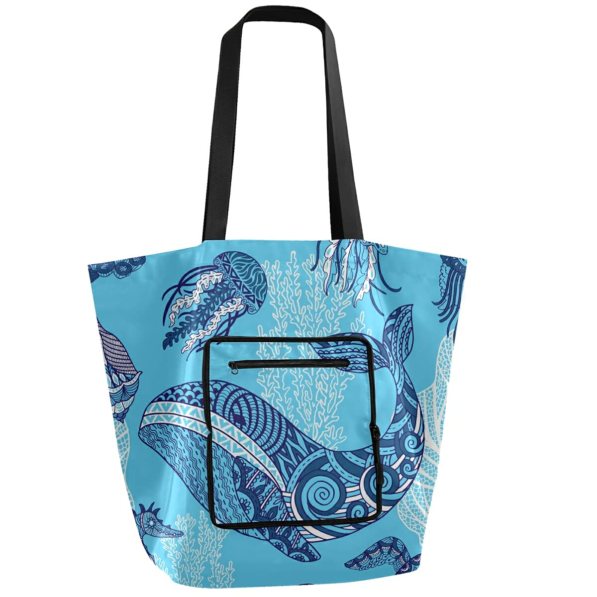 **J JOYSAY Reusable Foldable Grocery Tote Bag - Waterproof & Washable Shoulder Bag with Handles for Women | Perfect for Beach, Travel, Gym, Swimming & Shopping**