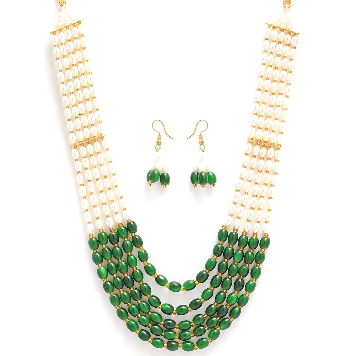 KENNICE Vintage Pearl Jewelry Set - 5-Layer Rajasthani Style Necklace with Earrings for Women & Girls | Bridal, Party & Boho Fashion Accessories
